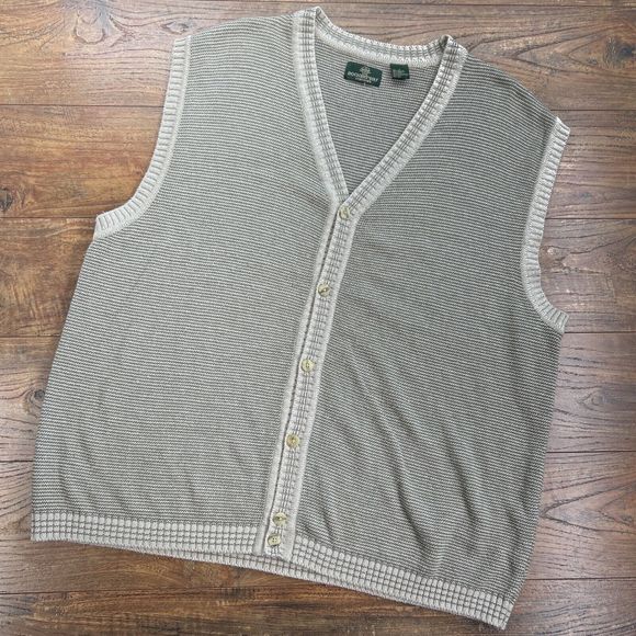 Dockers Sweater Vest Mens V‎ Neck Button UP Brown Striped Knit Acrylic Large - Picture 1 of 8